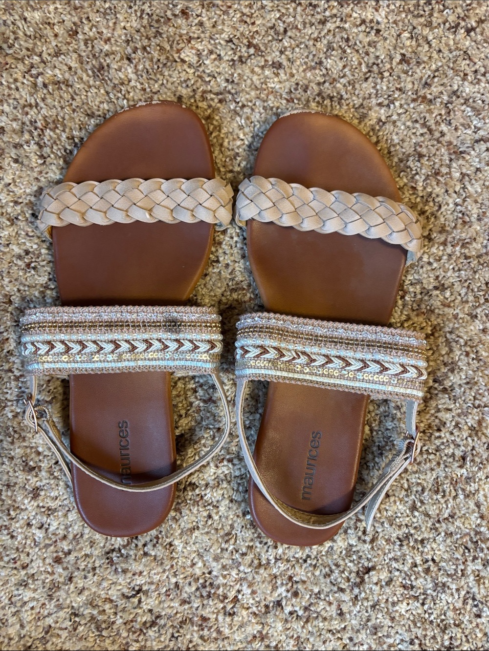 Maurices Tan Braided & Beaded Strap Flat Sandals